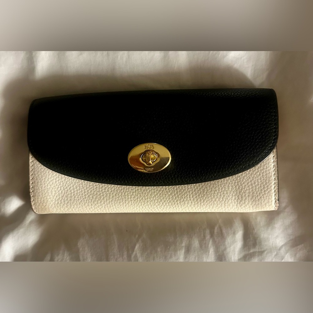 Coach Black and White Wallet with Gold Clasp